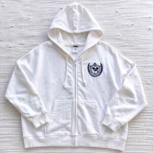 Victoria’s Secret PINK White Zip Hoodie Crest Logo XXL NWT Cozy